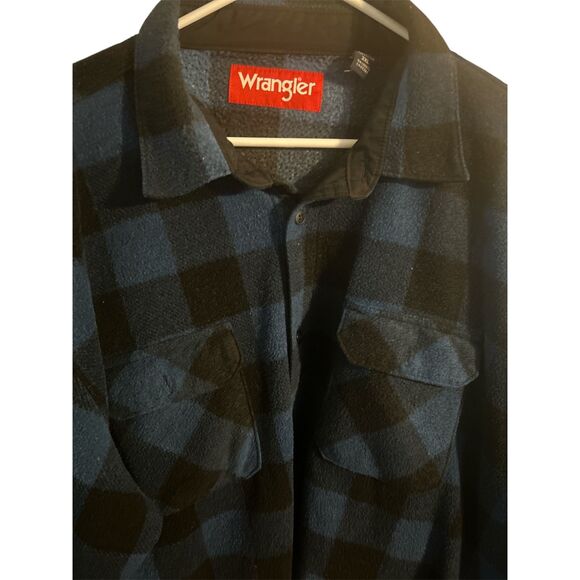 Wrangler  Shirt men's Sz 2xl Blue Plaid Checker Button up‎ long sleeve flannel - Picture 5 of 6